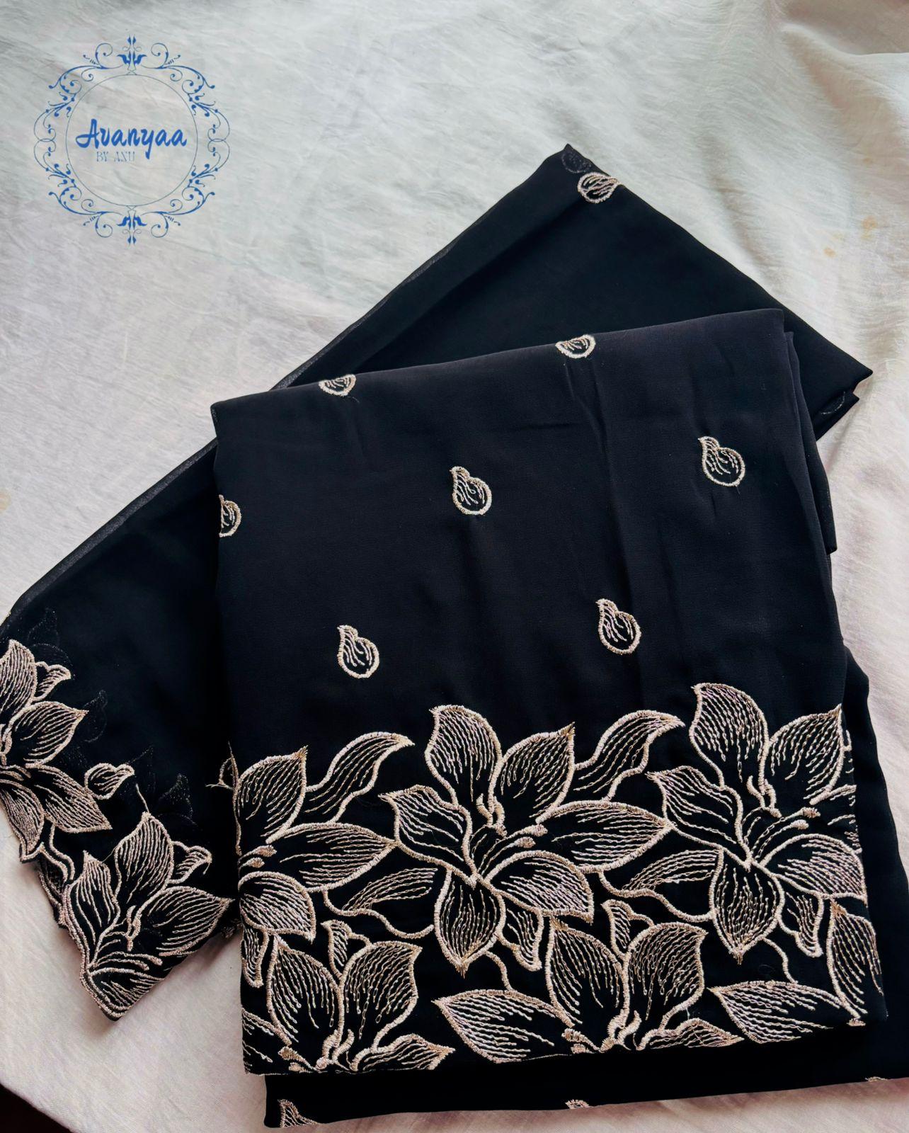 Premium georgette churidar material Golden appliqué thread work Fabric.