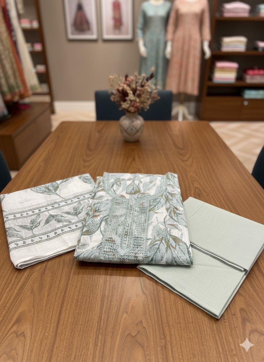 Pure cotton Churidhar material Sequence work in neck and yolk Beautiful and comfort dupatta Fabric.