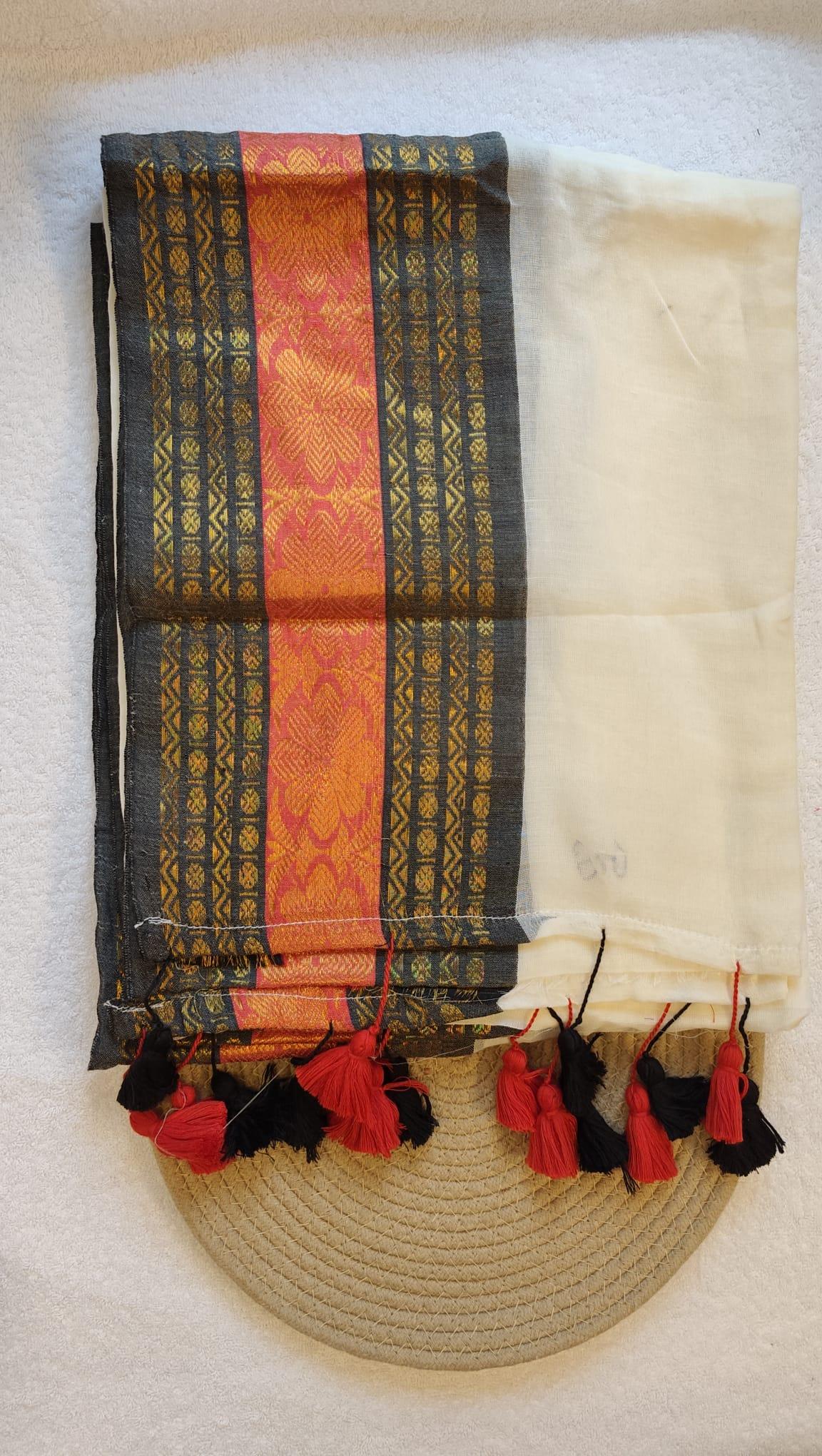 MUL COTTON SAREE Black & Orange