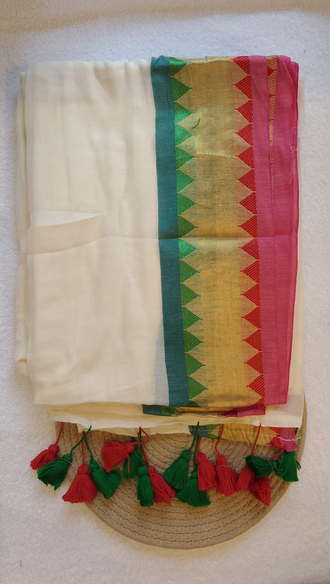 MUL COTTON SAREES Pink & Green